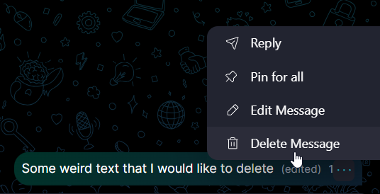 Deleting Files and Messages 🗑️ · Desktop Click the three dots next to the message / select 'Delete Message'.