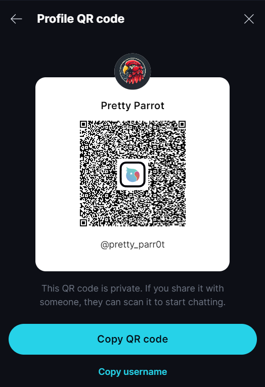 Messaging on Keet ✉️ Share your profile with a QR code.