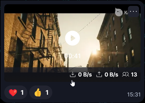 Sharing Files and Media 🗃️ Hover your mouse over the shared file to see its upload/download speed and the number of peers sharing it.