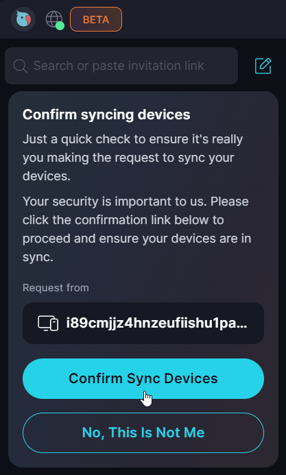 Link Devices · Confirm Setup If using the link: paste the link copied from your existing device.