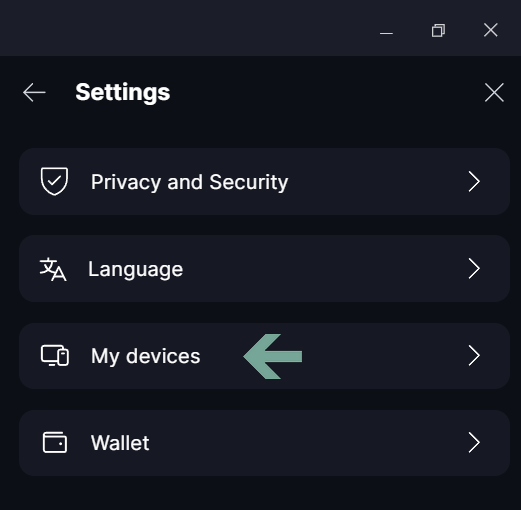 Link Devices Open Keet and go to the 'Profile' / 'Settings' / 'My devices'.