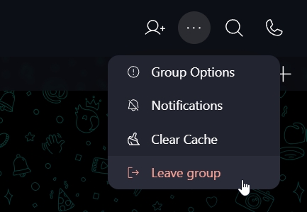 Leave Group🚪 In a group that you want to leave, click '...' and select 'Leave group':.